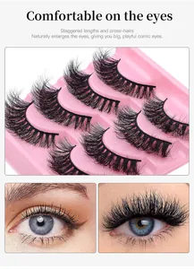 Detailed view of 5 pairs of thick cross-layered false eyelashes for a comic eye effect