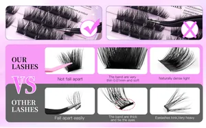 Macro detail of 0.01mm ultra-thin lash bands versus thick competitors for DIY eyelash clusters