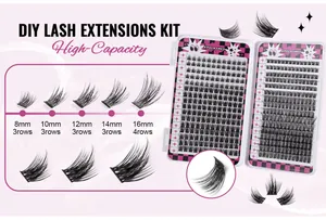 DIY Lash Kit detail showing mix of 8-16mm cluster eyelash lengths in 16 rows