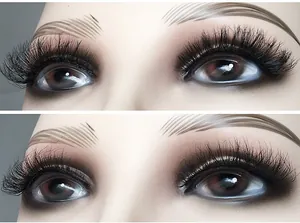 Nahaufnahme von 3D-geschichteten falschen Wimpern für dichtes natürliches Volumen