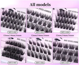 DIY cluster lashes set in 12mm 14mm 16mm lengths with 6 styles on purple card
