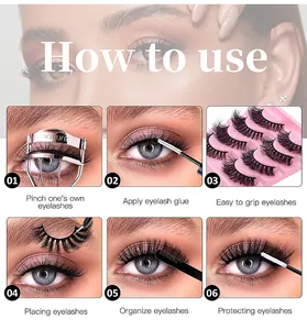 Six-step guide on how to apply thick false eyelashes using a curler and adhesive