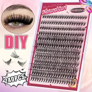 DIY Cluster Eyelashes Kit Natural Curl Individual Segmented Eyelashes With Glue Tweezer Brush Volume Lash Extension