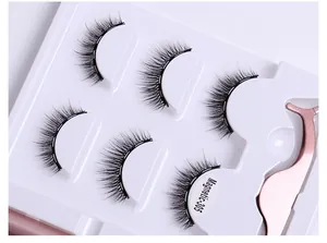 Detailed set of three pairs magnetic eyelashes with a rose gold applicator tool