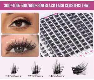 Detail of 30D-80D individual lash clusters in various lengths from 10mm to 16mm