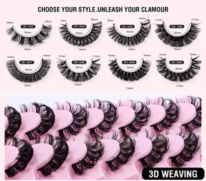 Size chart for 3D DD curl false eyelashes showing various lengths from 7mm to 20mm