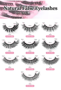 Detailed size chart showing 10 styles of thick false eyelashes with length specifications