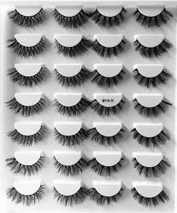 Nahaufnahme von 28 Paaren flauschiger künstlicher Wimpern in einer weißen Packung