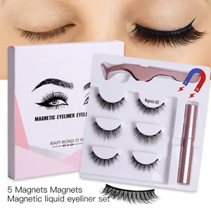 Magnetic Eyelashes Set With Magnetic Liquid Eyeliner And Tweezer Kit 3 Pairs Natural Thick Reusable Synthetic Fiber False Eyelashes Glue-Free Makeup Tools