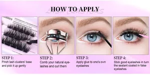 Step-by-step tutorial for DIY cluster eyelash application with applicator and tools