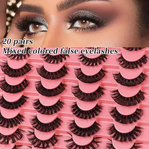 20 pairs of Russian volume mixed colored false eyelashes with DD curl for a dense look