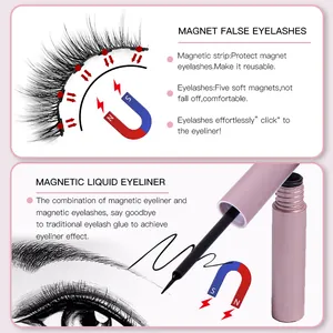 3 pairs of reusable magnetic eyelashes with liquid eyeliner kit for glue-free application