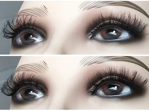 Detaillierter Vergleich von natürlichen und dichten schwarzen falschen Wimpern mit Schichten