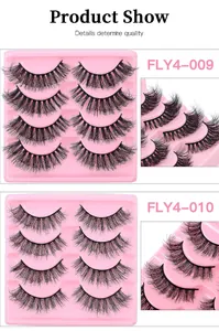 Macro detail of FLY4-009 thick and FLY4-010 natural layered false eyelashes set