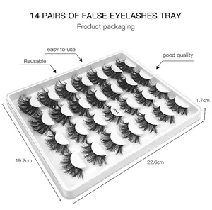 Detailansicht von 14 Paar fluffigen, mehrlagigen künstlichen Wimpern in weißer Schale