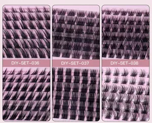 Three styles of dense and natural DIY segmented cluster false eyelashes in a set