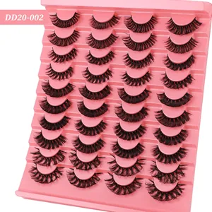 20 pairs of dense Russian volume fake eyelashes with DD curl in a pink tray
