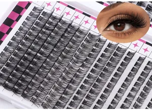 Macro shot of segmented false eyelashes with a detailed eyelid model showing volume