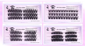 Detail comparison of four styles of DIY cluster eyelashes with soft synthetic fibers