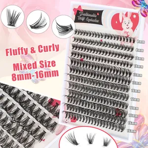 DIY cluster eyelash extension kit with 8mm to 16mm mixed lengths and fluffy volume