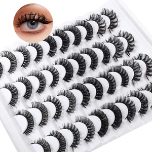 20 pairs of dense Russian volume false eyelashes with natural 3D effect on white tray