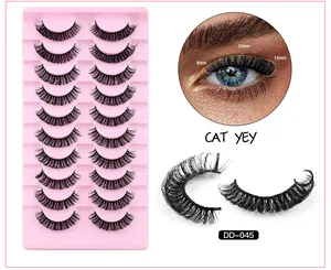 Detailed view of 10 pairs DD curl 3D eyelashes set ranging from 8mm to 14mm in cat eye style