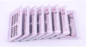 Detailed bulk set of DIY eyelash extension clusters in transparent packaging cases