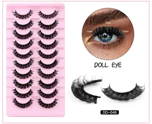 Detail of 10 pairs 3D doll eye eyelashes showing 11-15mm length and volume effect