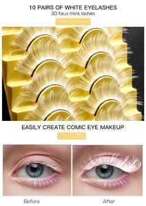 Macro-opname van 10 paar witte 3D faux nertswimpers voor creatieve manga-oogstijlen