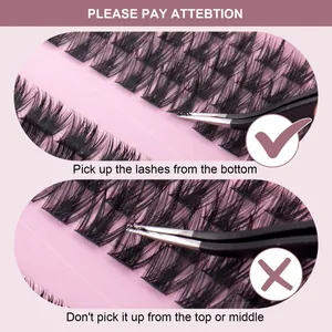 DIY cluster lashes set with tweezers showing professional application and lash structure