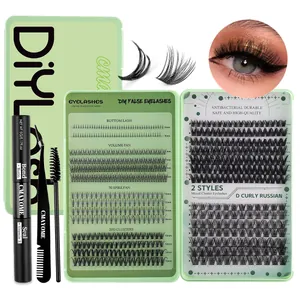 DIY Individual Eyelash Clusters Kit Synthetic Fiber Mixed Lengths With Lash Bond Seal And Remover Professional Eye Makeup Tools For Women
