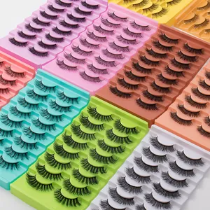 Bulk 8-pack set of multi-colored 3D faux mink eyelashes with natural volume and curl
