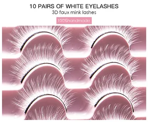 Nahaufnahme von 10 Paar handgefertigten weißen 3D-Faux-Mink-Wimpern für festliches Make-up