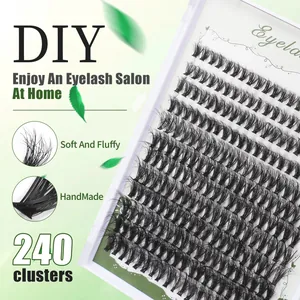 DIY 240 συστάδες πυκνές αφράτες ψεύτικες βλεφαρίδες για επαγγελματική επέκταση σπιτιού στο σαλόνι