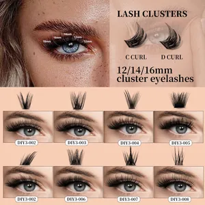 DIY segmented eyelash clusters set with C and D curl in 12mm 14mm 16mm lengths