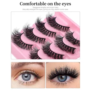 5 pairs of thick crisscross false eyelashes set with dramatic layered wispy natural texture