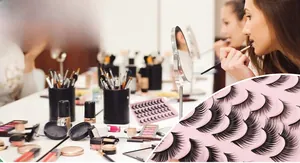 Detail of 20 pairs natural fox-eye false eyelashes with dense crisscross fibers