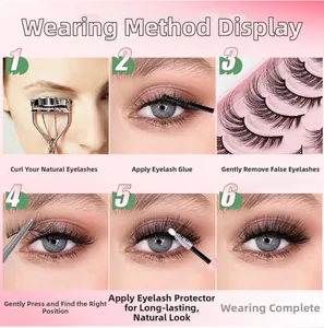 Step-by-step tutorial for applying 3D fox-eye false eyelashes with tools