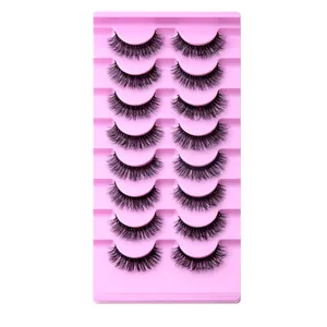 8 pairs of voluminous faux mink eyelashes in a pink tray with natural cross-layered fiber
