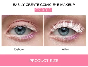 Detail shot of white eyelashes for comic eye makeup with before and after effect