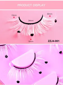 Detailed size specifications for white feather false eyelashes with black pearl accents