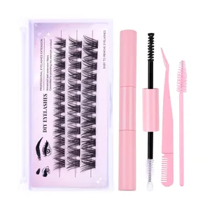 Professional DIY eyelash extension kit with segment lashes, tweezers and bond sealant