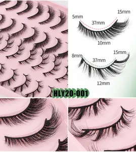 Detailed size chart for 20 pairs of wispy fox-eye lashes with 5mm to 15mm length mapping
