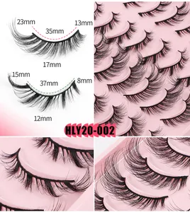Macro detail of 20 pairs fox eye lashes with lengths from 8mm up to 37mm in pink tray