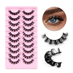 10 pairs of Russian D-curl thick false eyelashes with natural volume and 3D layering