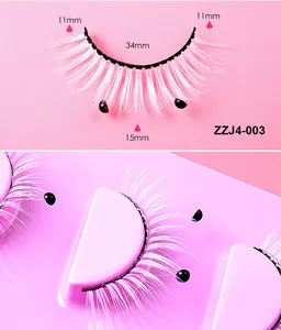 Detailed dimensions of white false eyelashes with black pearls for festive stage makeup