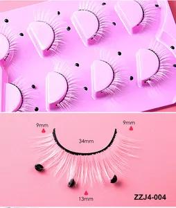 Detailed size measurement chart for white false eyelashes with black pearl accents