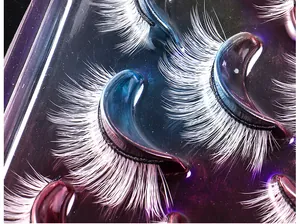 Macro detail of white fiber false eyelashes with black roots for stage and cosplay makeup