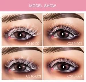 Modell-Display für weiße Kunstfaser-Wimpern in vier Stilen für festliches Party-Makeup