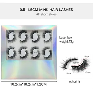 Detail view of 8 pairs of natural mink false eyelashes in a laser effect storage box